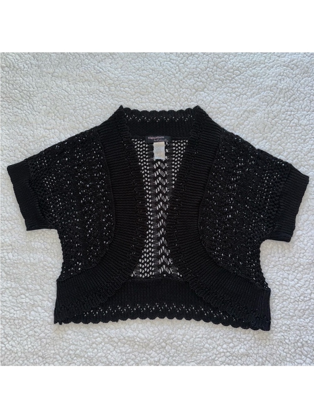 VTG crochet bolero short sleeve shrug cardigan black Y2K vintage crop top PL
